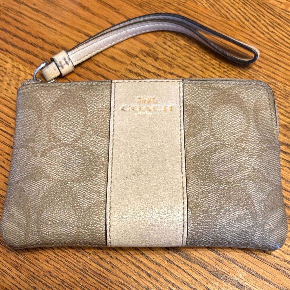 Coach Tan and Cream Signature Wristlet